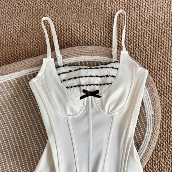 French High-End Lace Trim Bow Camisole Bra - Women's Slim Strap Sweet Design