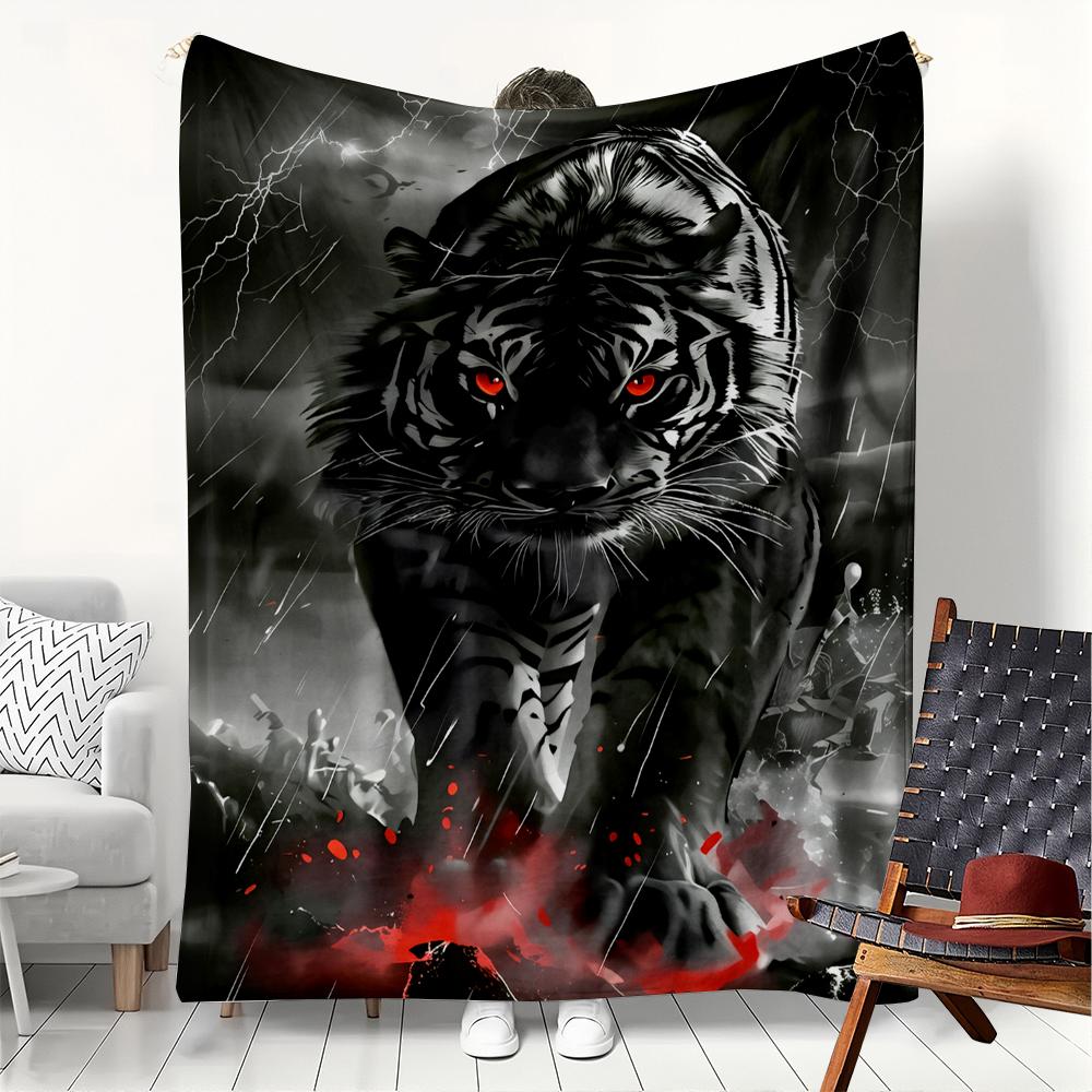 1PC White Tiger Arts Power Animals Blanket Flannel Thin Blankets for Home Office Travel Camping Perfect Gifts Four Season Use