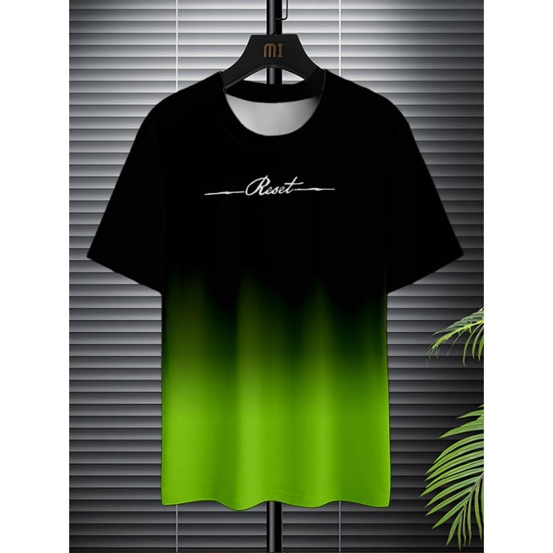 Tricouri de vară cu gât rotund, cu imprimeu 3D cu litere în gradient, la modă, casual, cu mânecă scurtă pentru bărbați