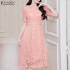 ZANZEA Women Elegant Lace Patchwork Casual O-neck Half Sleeve Dress
