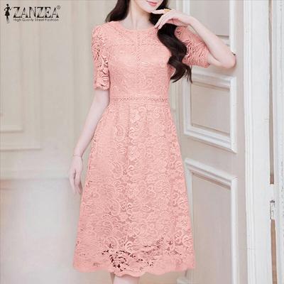 Γυναικείο Κομψό Φόρεμα Casual με Δαντέλα Patchwork Λαιμόκοψη Ο και Μανίκια Μήκους Μπράτσου