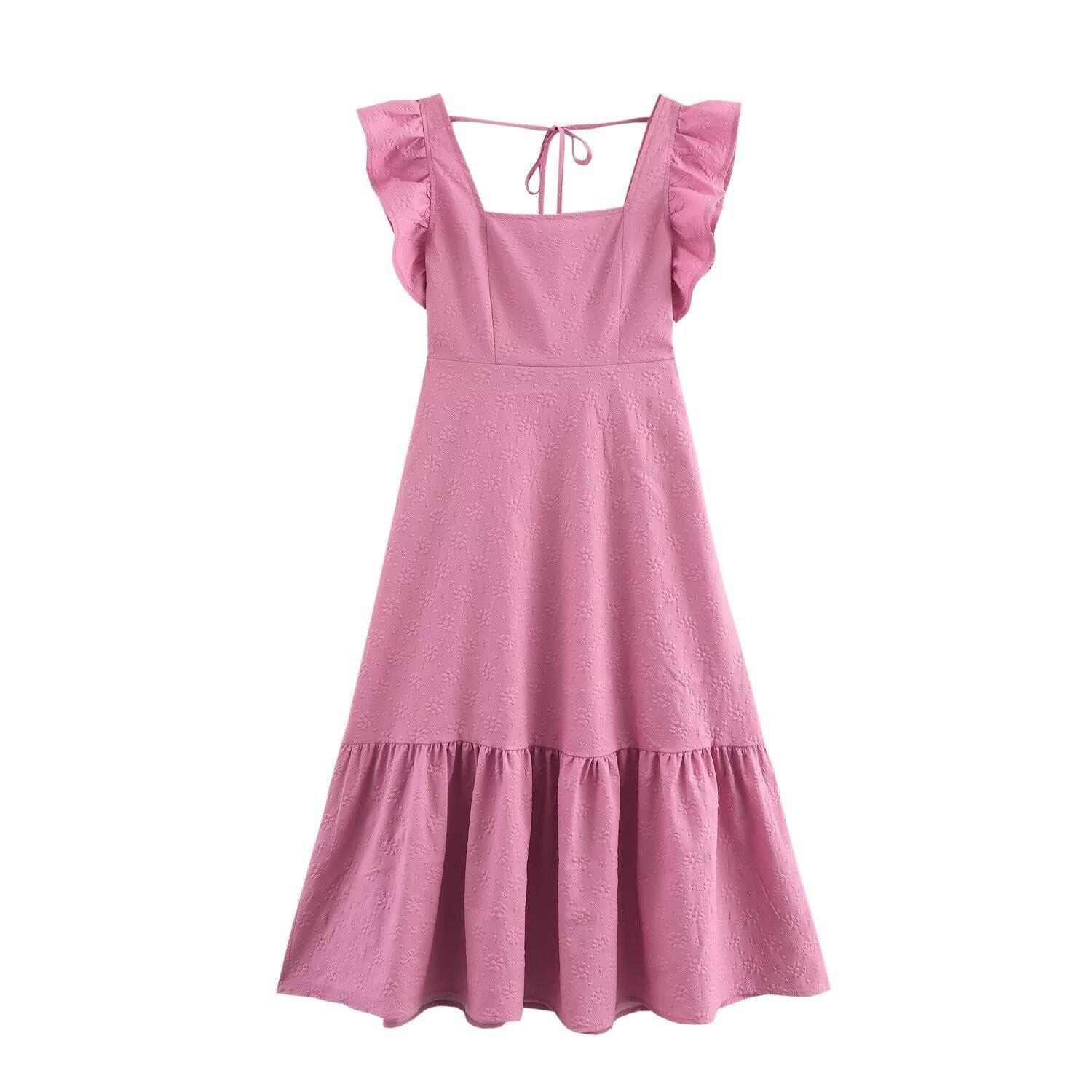 

2025 Spring Women s European & American Style French Jacquard Square Neck Dress M