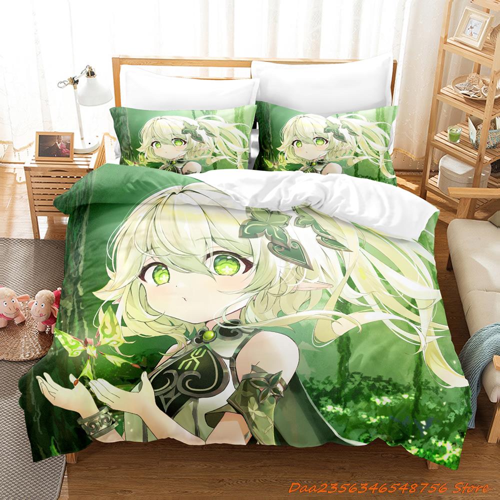 New Game Nahida Genshin Impact Bedding Collection Cartoon Anime ThreePiece Set Adult Kid Bedroom Duvetcover Collections 3D Kawaii Girls