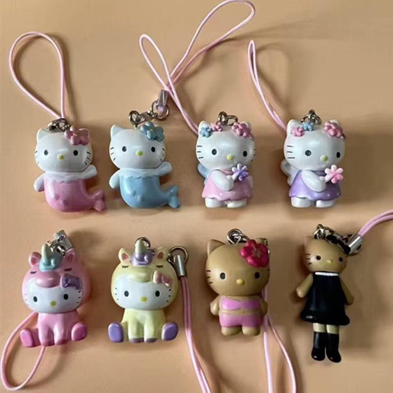 In-Stock Mermaid Phone Chain Decorations Kt Cat Fantasy Series Black Leather Long Leg Pendant Keychain Small Doll Birthday Present