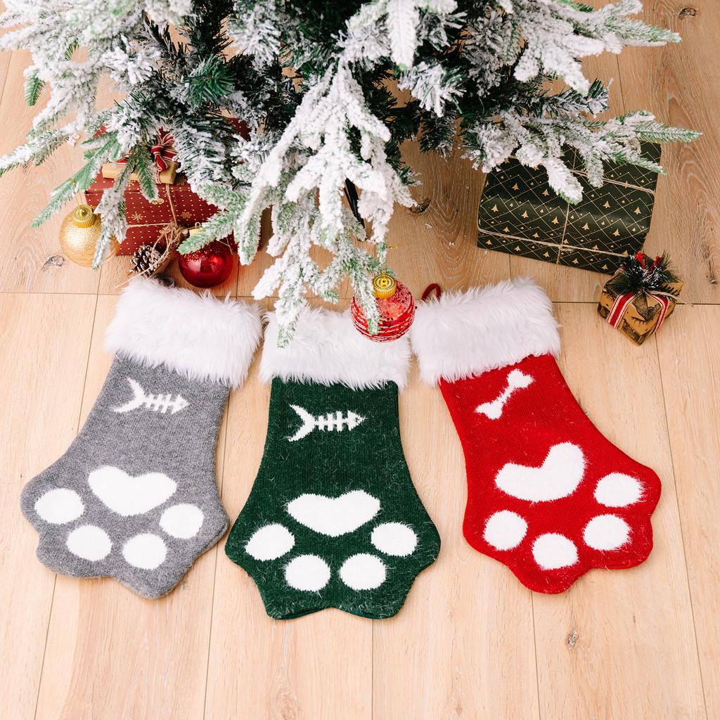 Plush Cat Charming Paw Christmas Stocking Colorful Holiday Decor For Joy Childrens