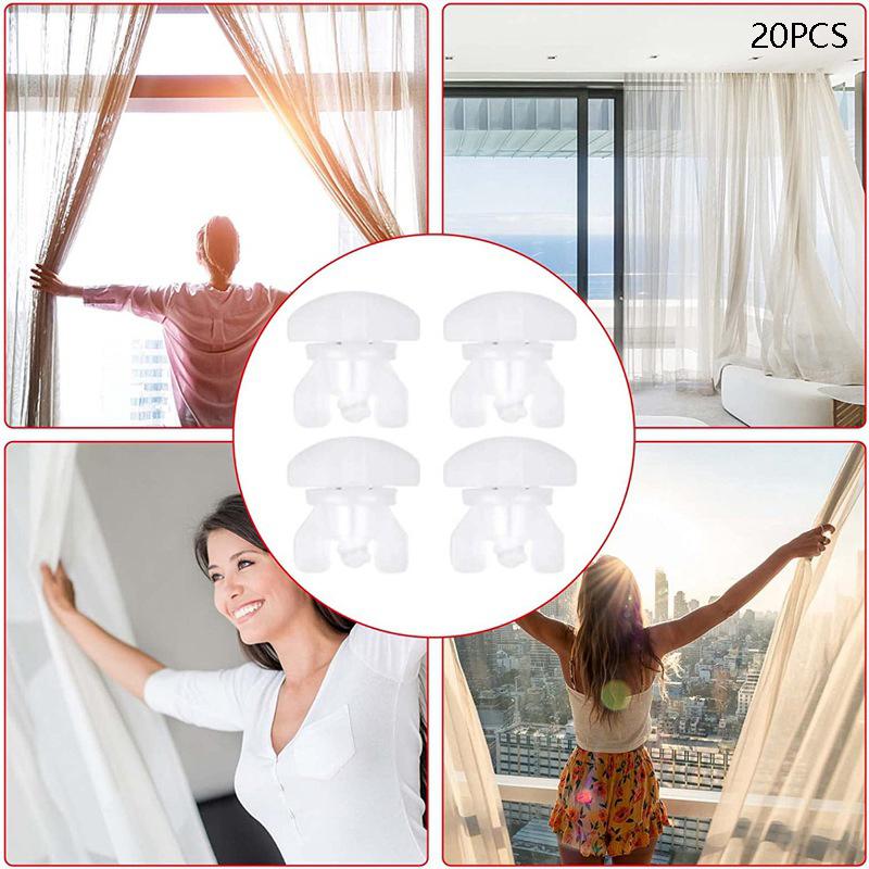 Set de 20 buc. Dopuri albe din plastic pentru șină de perdea, Instalare ușoară, Sine pentru draperii, Glisoare, Elemente de fixare pentru perdea