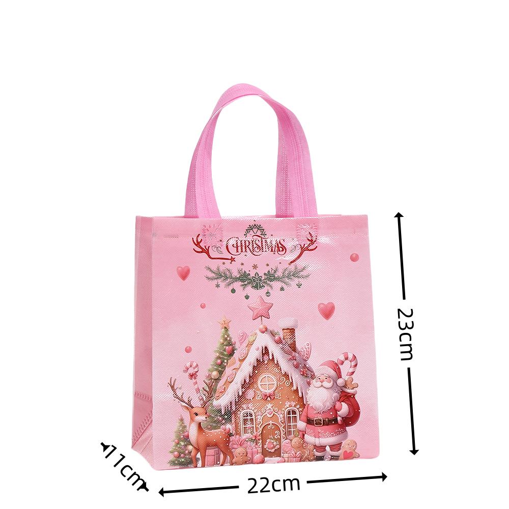 StoBag Pink Christmas Gift Wrapping Bags Luxury Designer Bags Santa Reindeer Bell Candy Non Woven Packaging Bags for Sweets Use