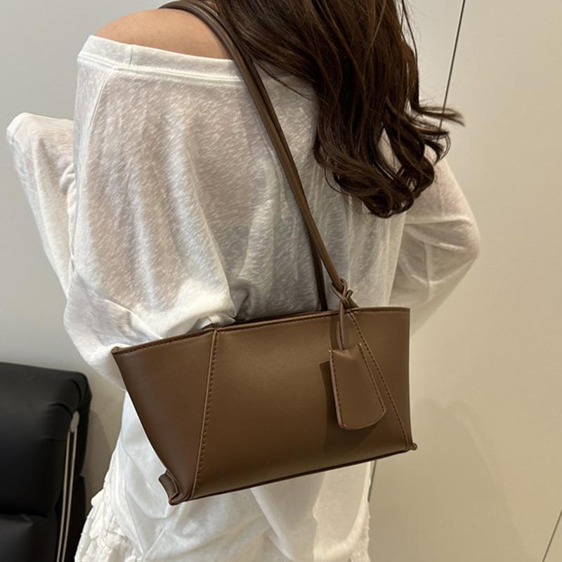 Simple Stylish Solid Color Tote Bag Luxury Casual Pu Leather Shoulder Bag Leisure High-end Women's Underarm Bag