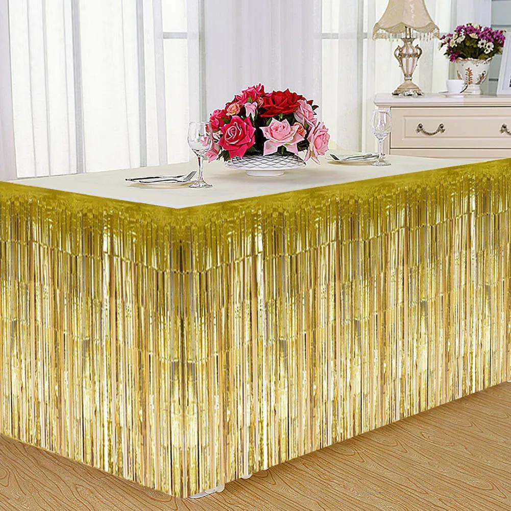 Decorative Tassel Table Skirt For Golden Rectangular Round Table Birthday Wedding Party Table Skirts Festival Supplies