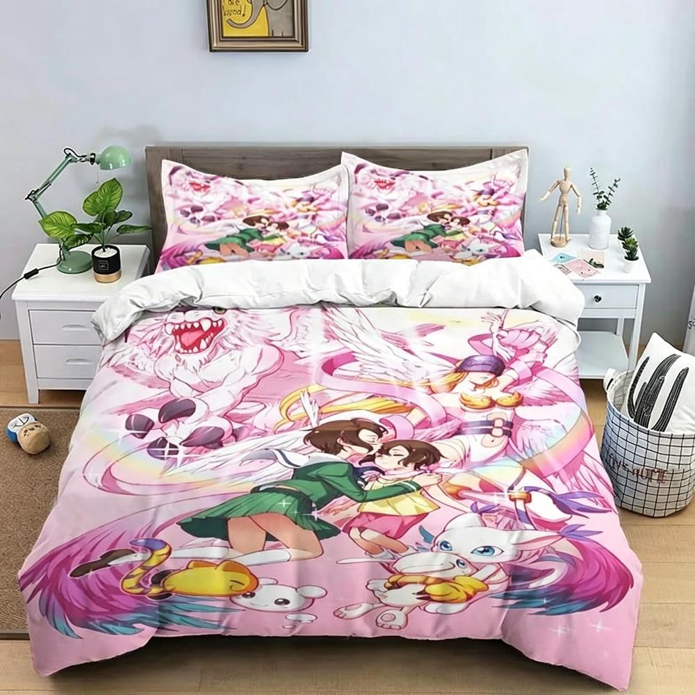 Digital monster Exquisite 3D Cartoon Digimon Wallpaper Digital Printing Bedding Set Comforter Bed Youth Girl Boys Gift