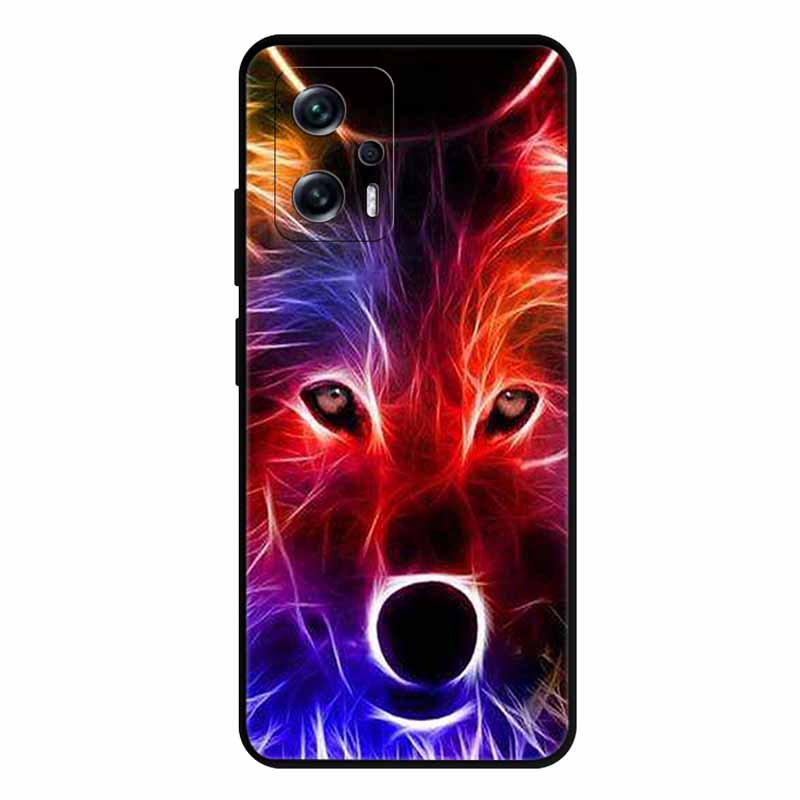 For Xiaomi Poco X4 GT Case X4GT X 4 GT Wolf TPU Silicone Soft TPU Back Cover for Poco X4 GT Para Cartoon Black Edge Fundas Coque