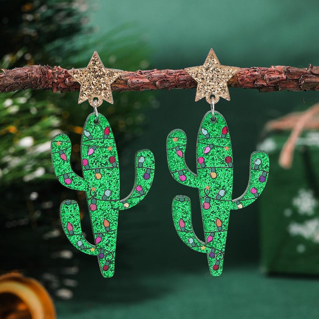 Europäische & Amerikanische Liebesherz Acryl Weihnachtsbaum Ohrringe für Damen