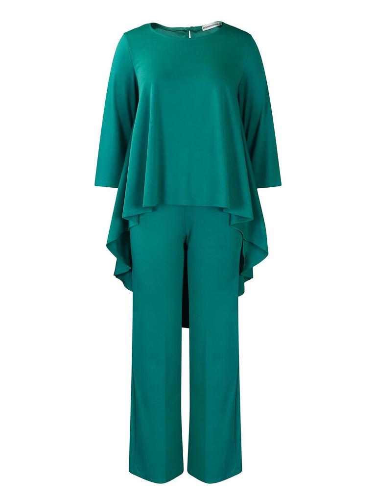Women's Fashion European & American Style Plus Size Long-Sleeve Top & Wide-Leg Pants Set