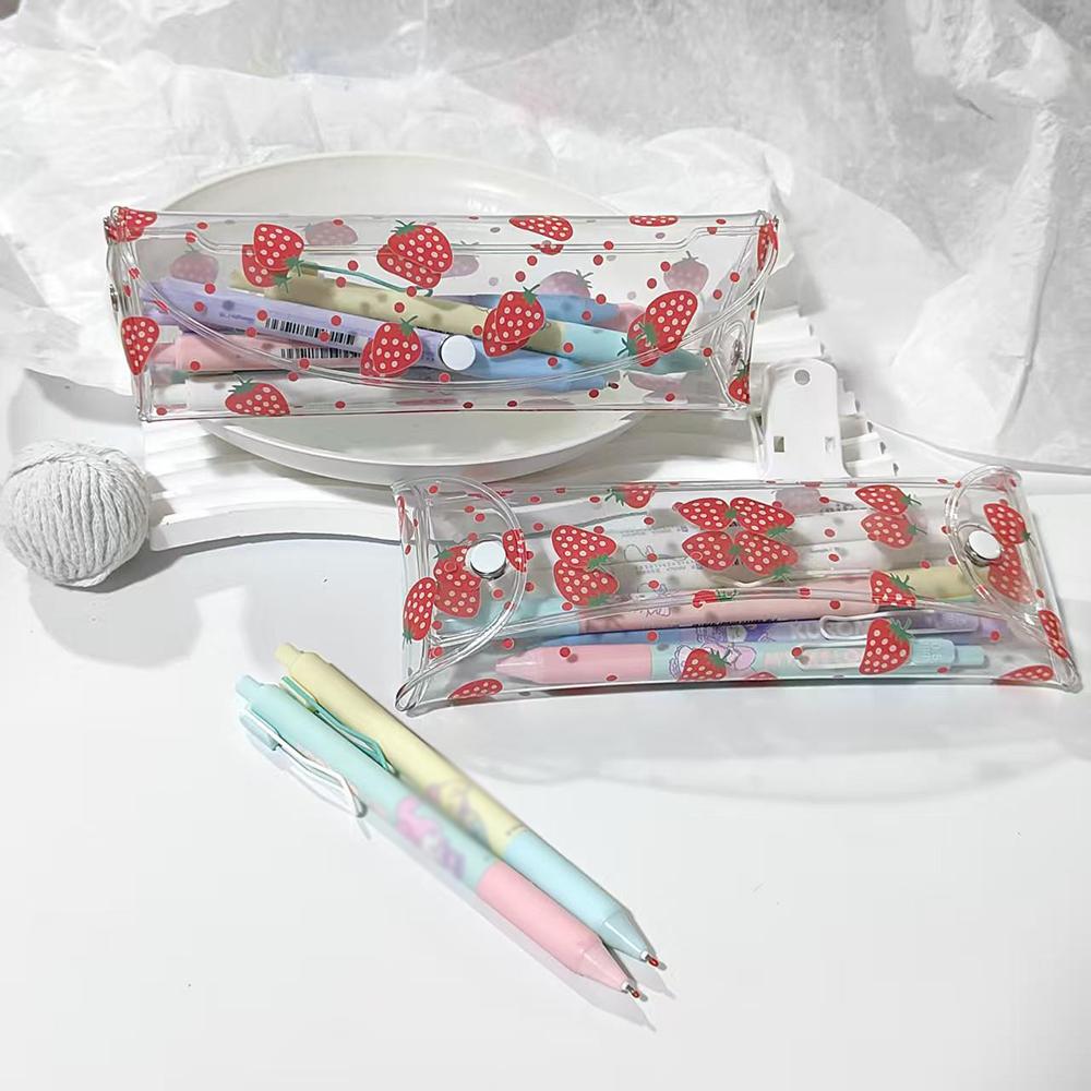 Strawberry cherry transparent pencil case, student universal life learning transparent stationery bag, pencil case