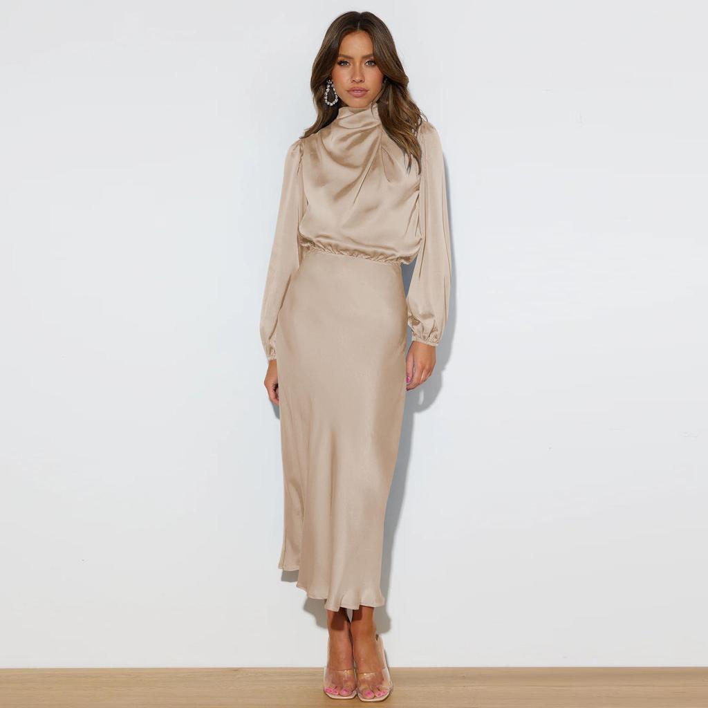 Elegantes Satin Langarm Abendkleid für Damen - Sommer 2023 Kollektion