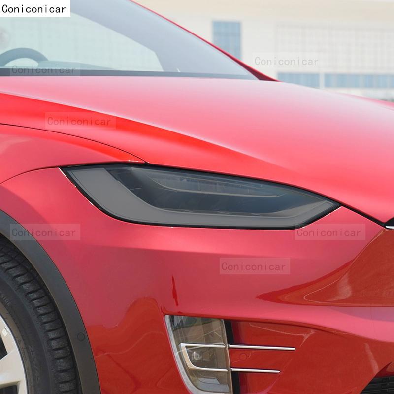 For TESLA Model X 2017-2024 Car Headlight Smoked Black TPU Protective Film Front Light Tint Change Color Sticker Accessories