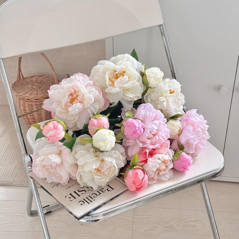 26.8 Inch Artificial Peony Silk Flowers Faux Floral Arrangement for Living Room Table Decor Photography Prop