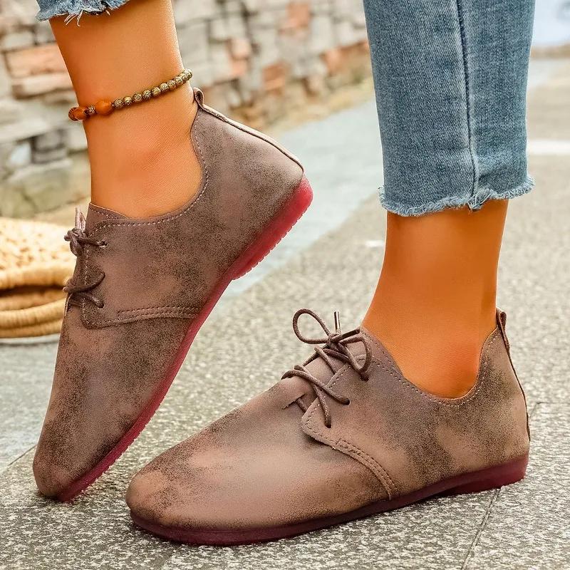 Fashion Women's Shoes 2025 Autumn New Fashion Casual Soft Walking Shoes Trend Retro Women's Lace-up Flat Shoes Zapatillas De Deporte