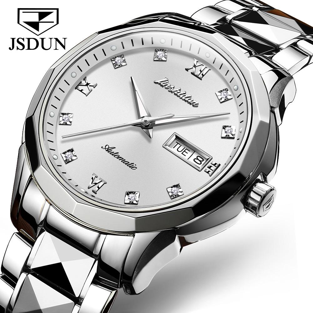 JSDUN 8813 Herren Mechanische Uhr Perfektes Stahlarmband Wasserdichtigkeit Kalender Einfache Freizeit Armbanduhr