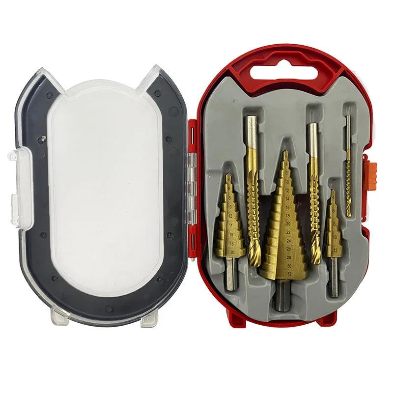 

6 PCS/set New Titanium Coated Drill Bit Set Including 3 Sizes of Step Drill Bits Twist Drill Bits for Metalworking Woodworking