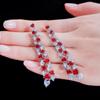 CMM Unique Love Heart Cut Sparkly Red Cubic Zirconia Long Dangle Drop Earrings for Women Jewelry Gift