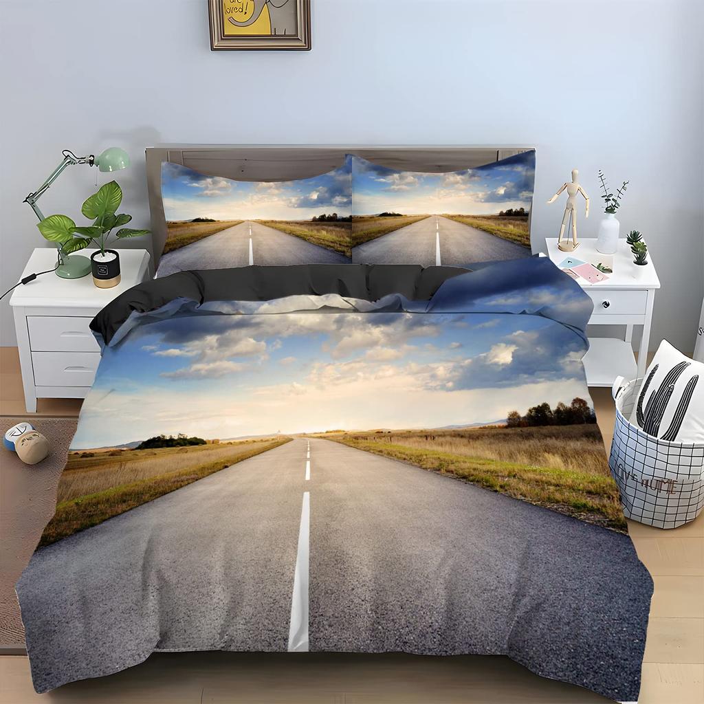 Road Traffic Themed Duvet Cover Set Queen King Size Lightweight Down Quilt Covers Room Decor Transport Bedspread Covers No Quilt