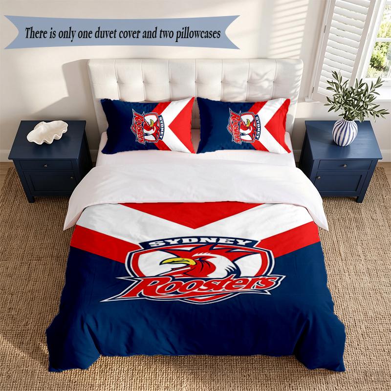 Sydney Roosters 3‑Piece Bedding Set Soft Microfiber Duvet Cover Pillowcases Comfortable Bed Linen for Bedroom Decoration