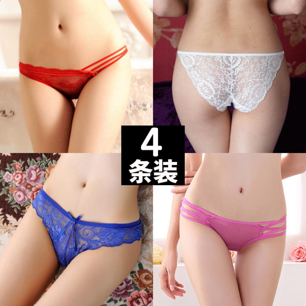 [Free Shipping] 4 Packs, Transparent Hot Sexy Underwear Women's Temptation Low-rise Lace Japanese Breathable Briefs