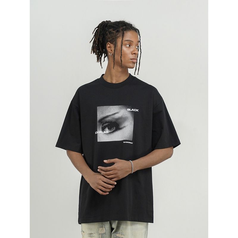 Black of Exit High Street Dark Abstract Print Loose Short-Sleeved T-Shirt for Men and Women, National Trend Niche Design Tee