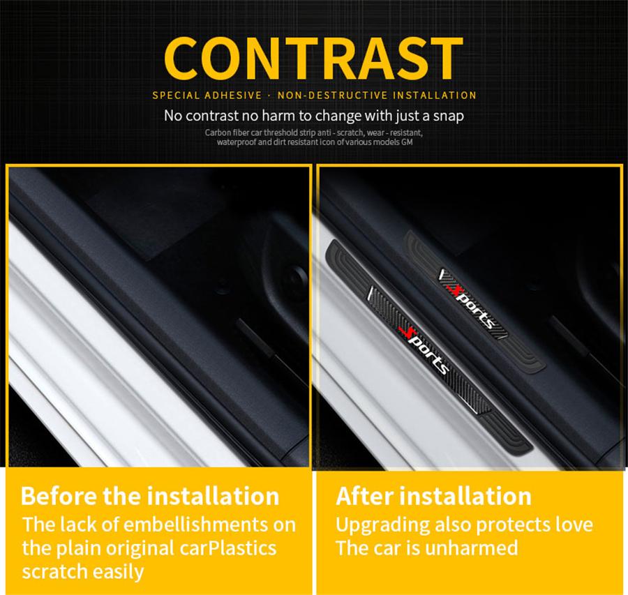 4pcs Universal Real Carbon Fiber+Rubber Car Door Scuff Sill Cover Step Protector