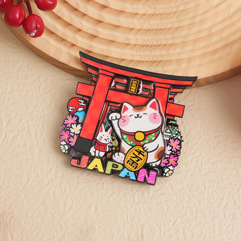 Japanese Epoxy Wood Refrigerator Magnets - Cute Cartoon Cultural Souvenirs, Soft Magnetic