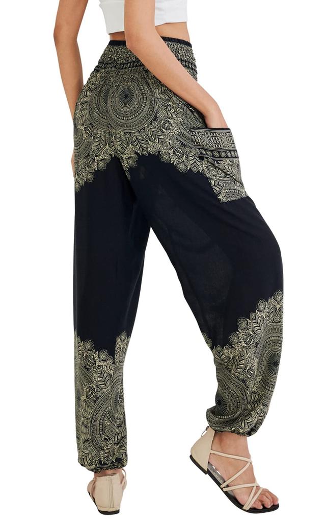 Joob Joob Boho Pants for Women Hippie Harem Pants Yoga Pants Comfortable Bohemian Flowy Hippie - - Women's - Outfit, Onyx, Small-Medium