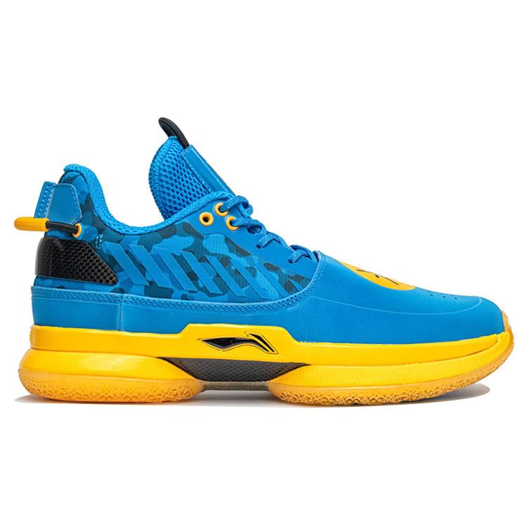 New LiNing WOW 7 Cushioning Anti Slip And Wear Resistant Low Top Basketball Shoes Men's Blue Yellow ABAN079-35