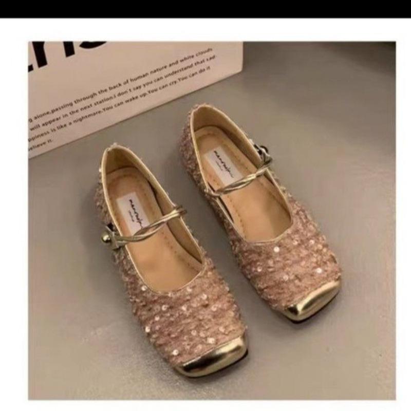 Temperament women's shoes spring new silver light mouth single shoes women's soft flat sequined Mary Jane shoes
