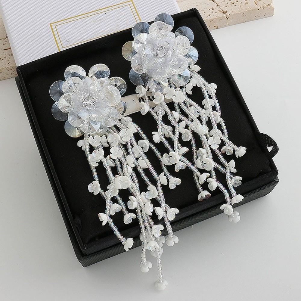 Zinc Zinc Alloy Crystal Beads Ear Drop Luxury Long Ear Drop Brilliant White Flower Earrings  Banquet