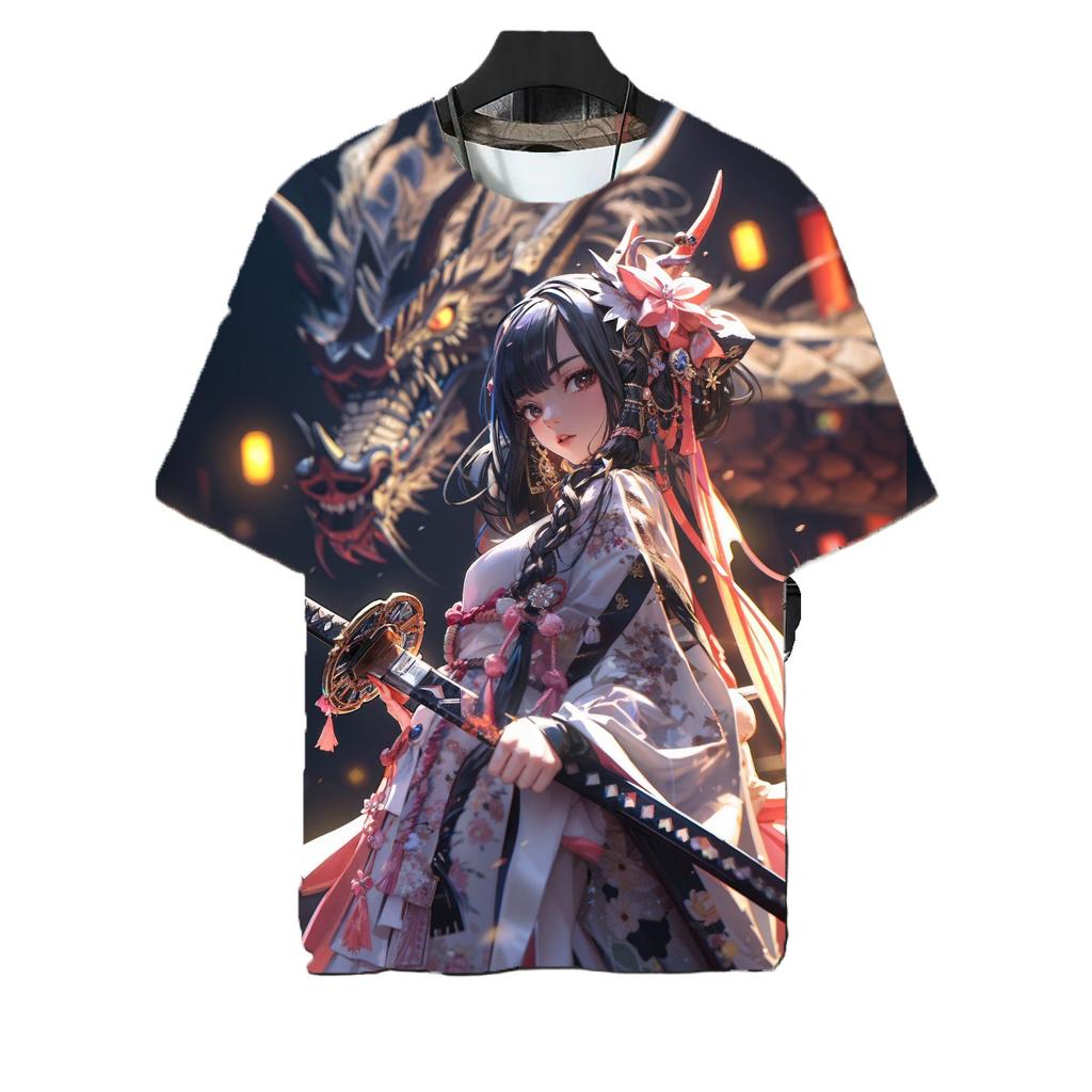 Japanese Style Samurai Katana Girl Tattoo T-shirts 3D Printed Fashion Men Women Harajuku Short Sleeve Tee Top Oversized Clothing