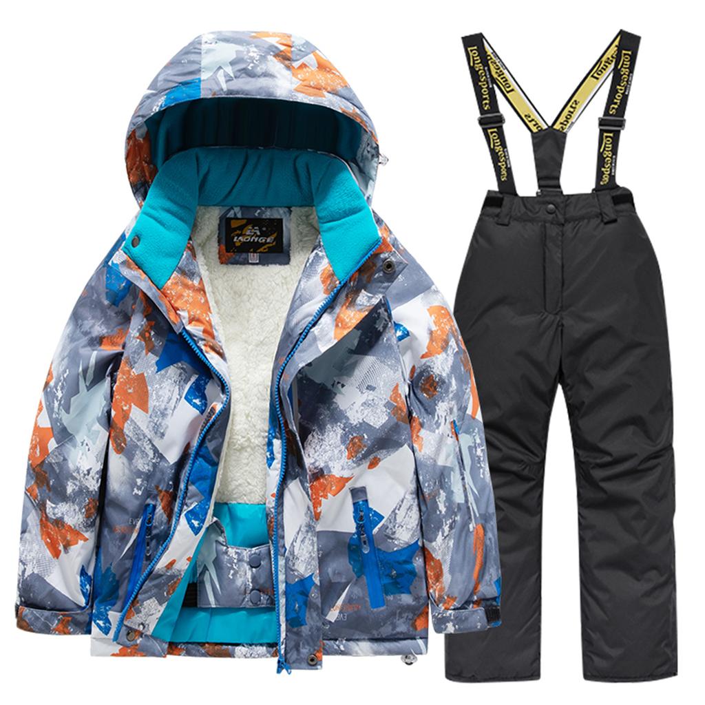 Children's Fashion Skiwear Set Boys' And Girls' Thickened Waterproof Warm Ski Suit Jacket And Trousers Outfit Set