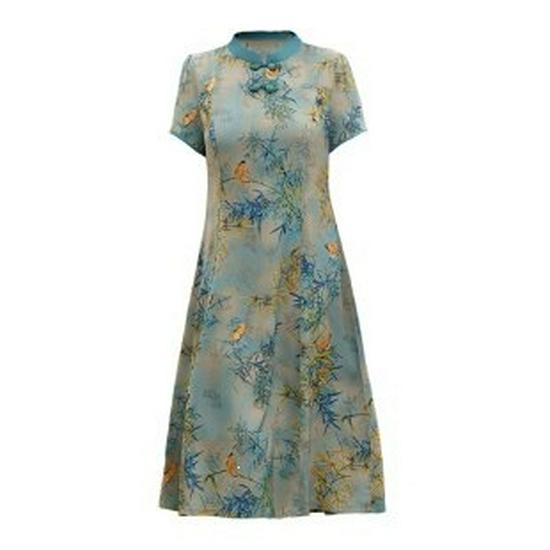 

2026 Stylish Plus Size Short-Sleeved Summer Dress for Middle-Aged and Elderly Women 5XL зелений