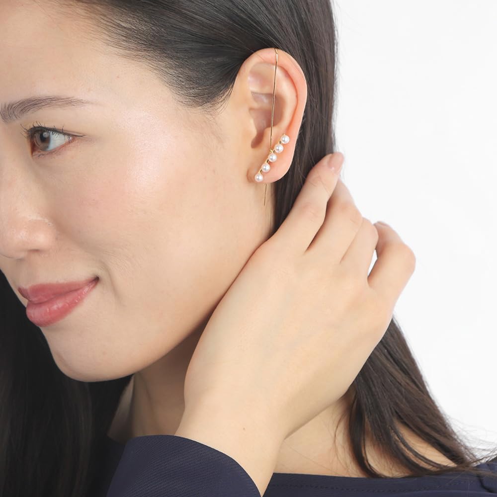 Akoya Pearl Line Pearl Earrings 4.0mm Earrings, K10, Women's, [Gift Wrapped]