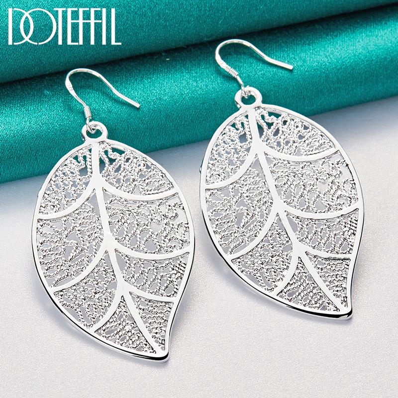 925 Sterling Silver Leaf Piercing Earrings Wedding Jewelry