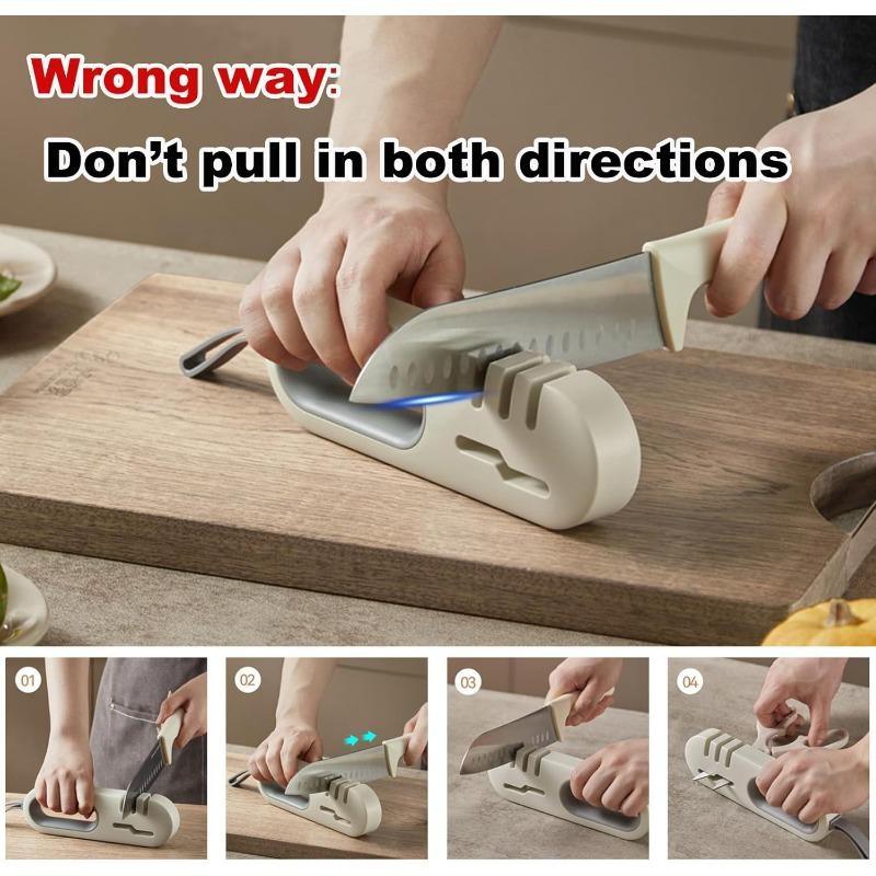 1pc 4-in-1 Knife Sharpener, 1 Kitchen Knife Sharpener with Non-Slip Base, Sharpener for Kitchen Knives, Sharpener for Ceramic Steel Knives