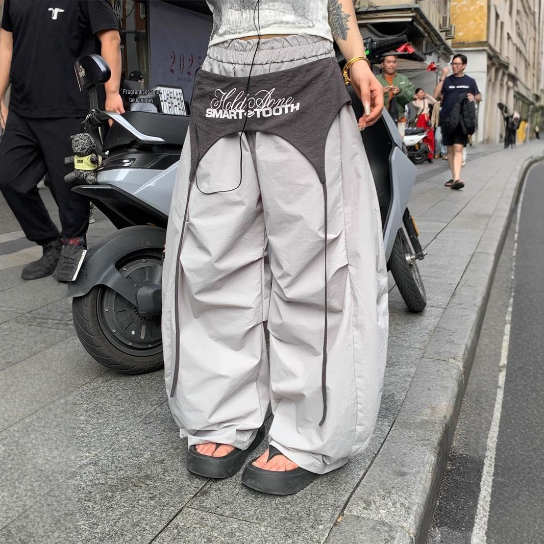 

Women s Hip-Hop Style Patchwork Wide-Leg Overalls for Spring/Summer XL