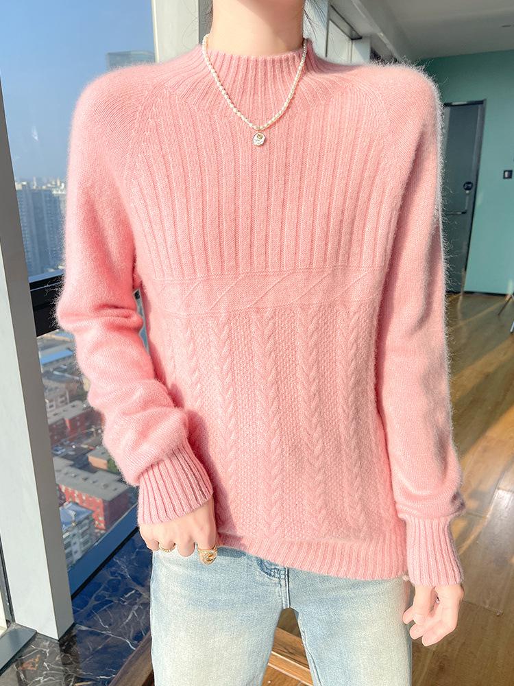 Women's 100% Pure Wool Thick High-Neck Cable Knit Sweater