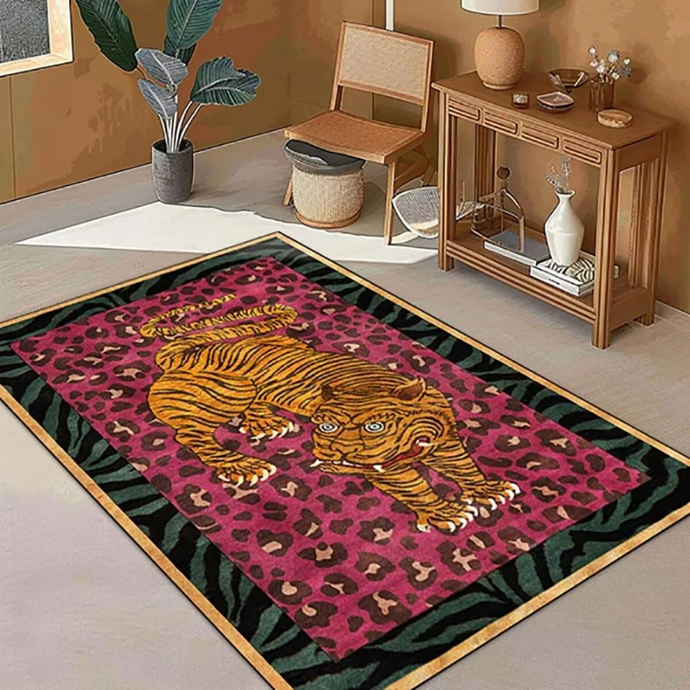 Stylish Animal Print Area Rug Pink Leopard Boho Carpet for Bedroom Living Room Decor Lounge Anti-slip Area Floor Mat Doormat