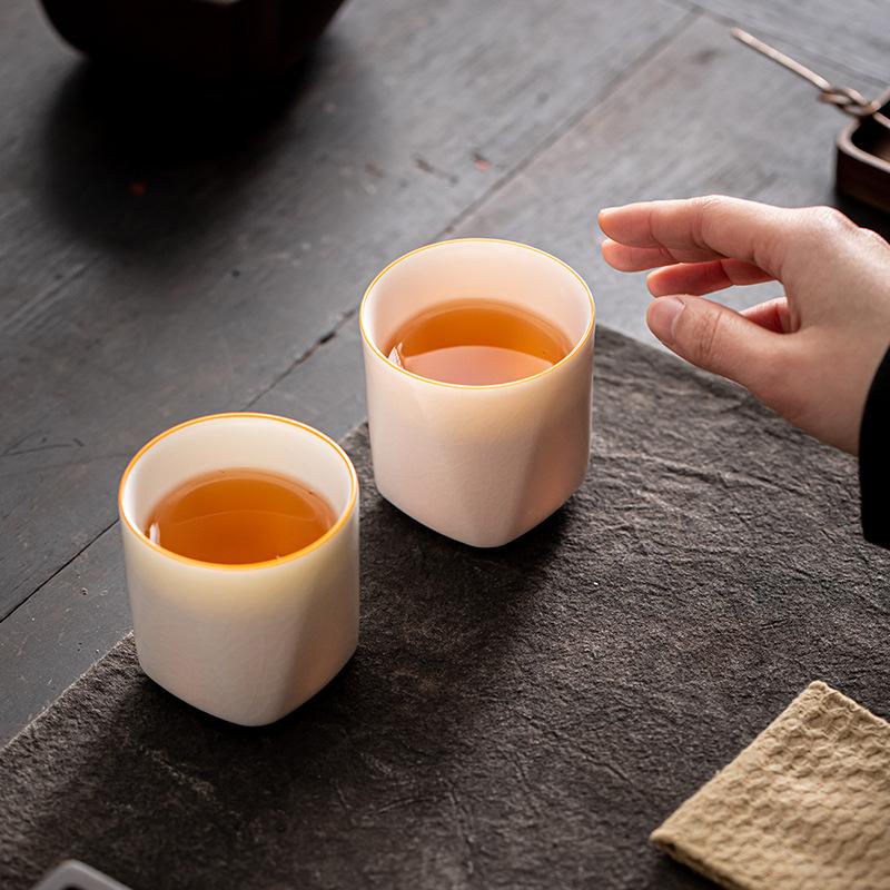 160ml Boutique Jade Grease Ru Porcelain Prism Cup Ru Kiln Master Cup Handmade Ceramic Household Kung Fu Teaset Tea Ceremony Gift