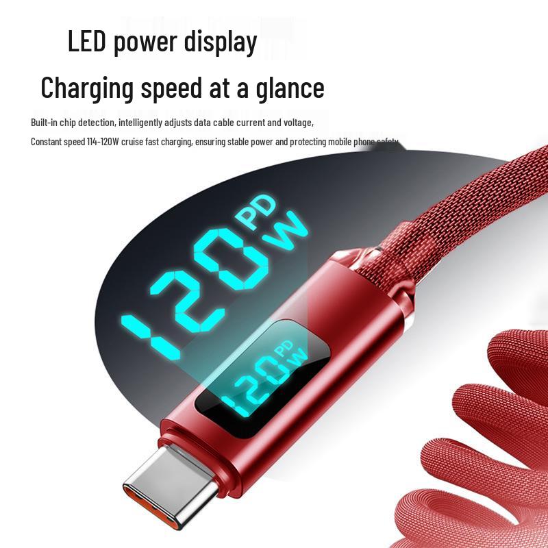 Spring 120W Fast Charging USB Cable for Apple, Huawei, Honor, Type-C Devices.