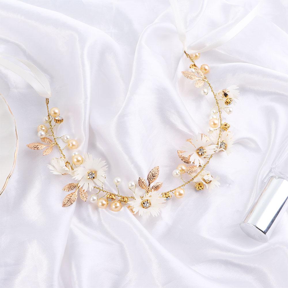 Ribbon Pearl Daisy Flower Garlands Tiaras Headband Hairband