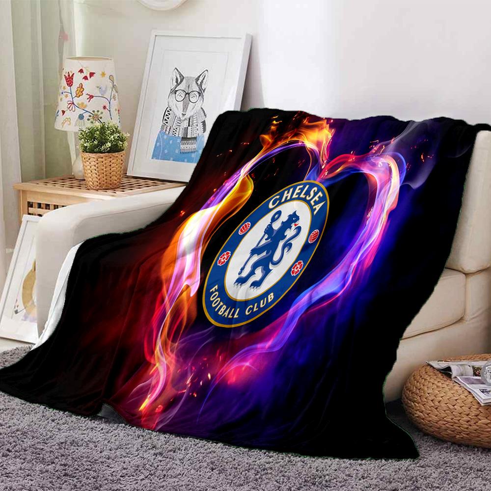 Chelsea Football Club Crest Flannel Blanket, Soft Polyester, Modern Design, All-Season for Camping, Travel, Gifts for holidays or birthdays