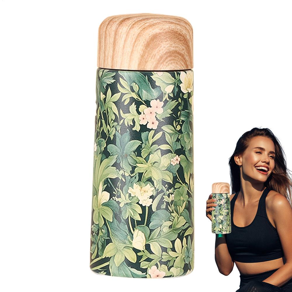 Vacuum Insulated Water Bottle Insulated Water Bottle with Wood Grain Lid Portable Drinking Cup Leak-Proof Travel Mug for Women L