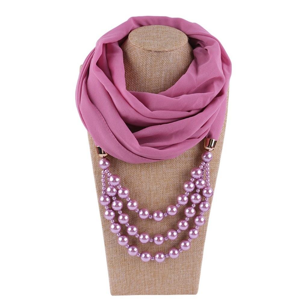 Layered Scarf Necklace Jewelry Two-in-one Chiffon Head Wrap Pearl Pendant Hijab Performance